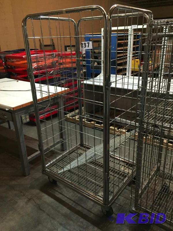 lot 237 image: Metal wire storage cage on casters....