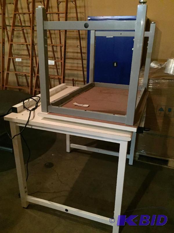 lot 249 image: Lot of 2 shop benches  tables w power strip...
