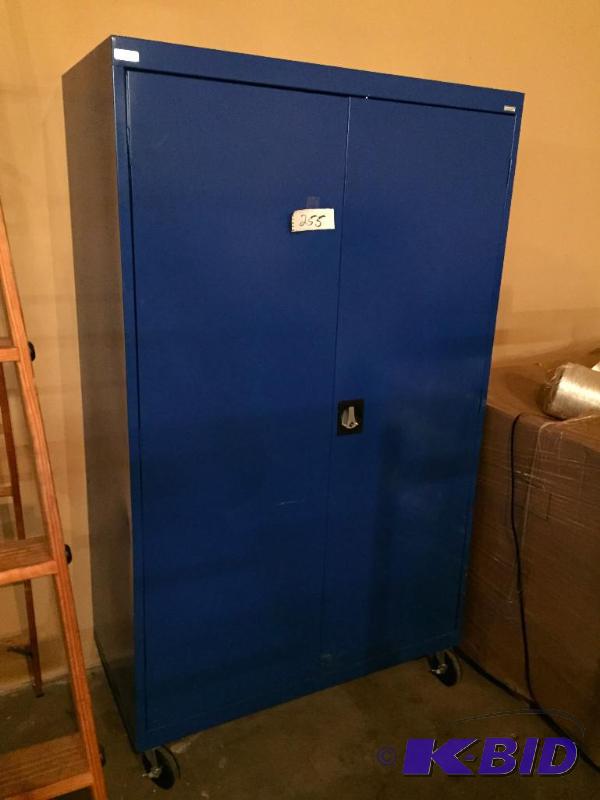 lot 255 image: Metal 2 door cabinet set up like a locker uni...