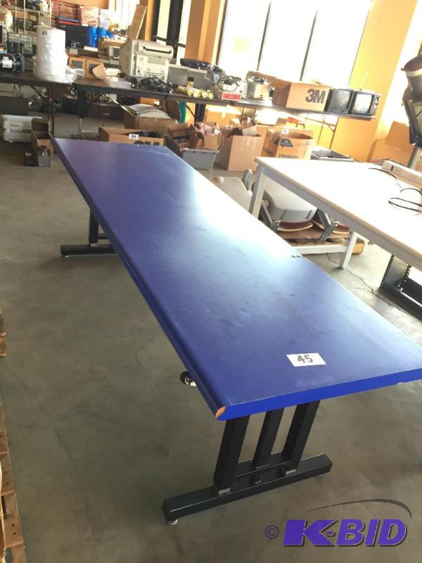 lot 45 image: Long work bench  table with crank adjustable...