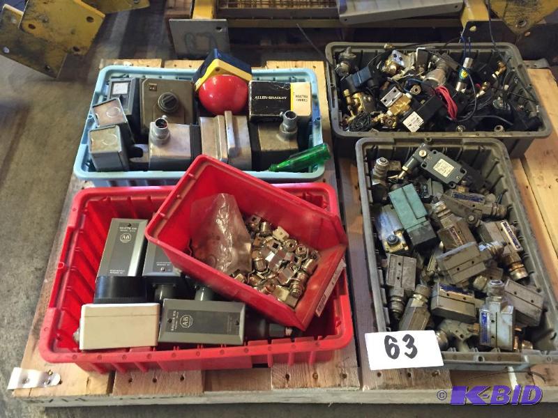 lot 63 image: Bins of misc. parts, electrical, and other....