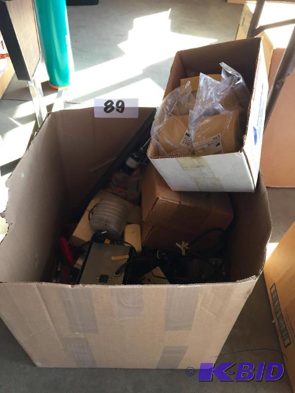 lot 89 image: Box of misc. parts, electrical, and other....