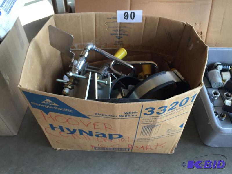 lot 90 image: Box lot of misc. parts including eye wash sta...