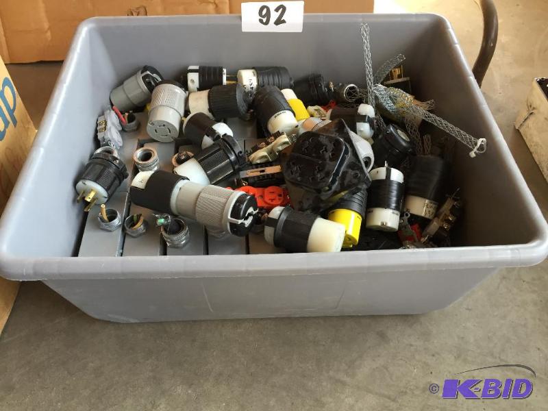 lot 92 image: Bin of misc. electrical plugs and other....