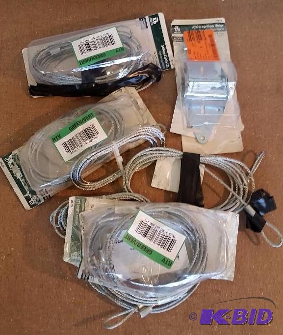 7 item lot 6 sets of Safety Cables all sizes  and set of #2 Garage Door hinges