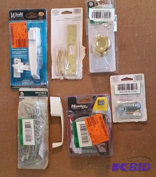 8 item lot of Door handle replacements, safety cable Locks and Keys.