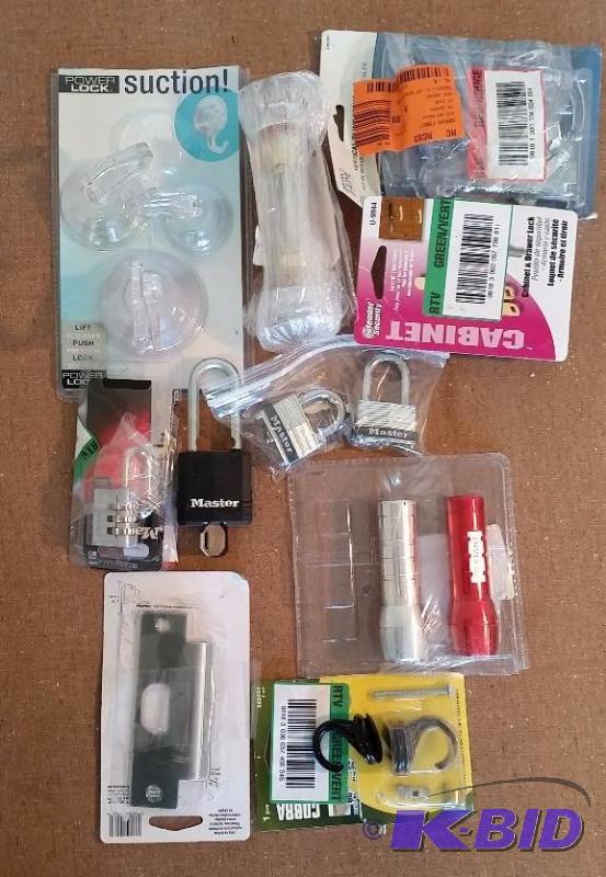 10 Item Lot Locks, Door handles, Vertical Blind repair kits, Flashlights, Hooks