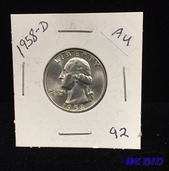 1958-D Silver Washington Quarter AU