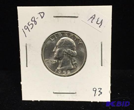 1958-D Silver Washington Quarter AU