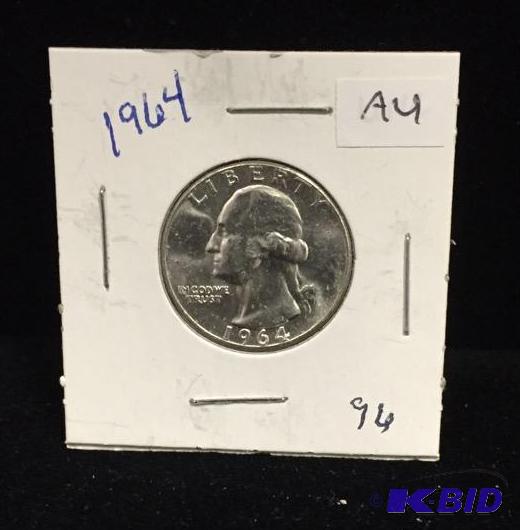 1964 Silver Washington Quarter AU