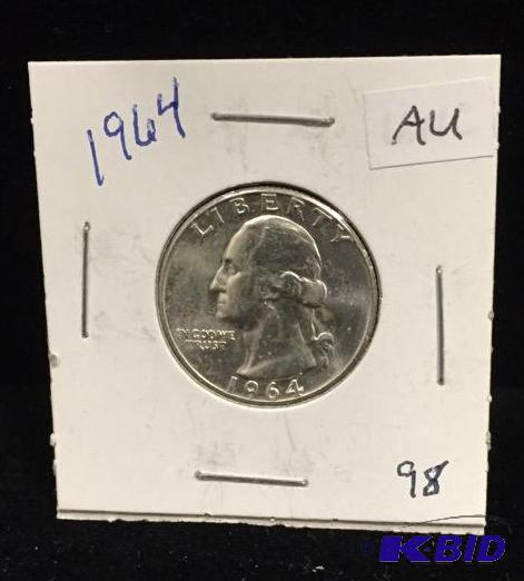 1964 Silver Washington Quarter AU