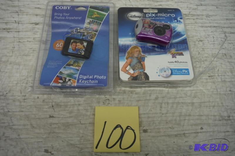 lot 100 image: Coby Digital Photo Keychain and a Hanna Montanna Micro pix Camera