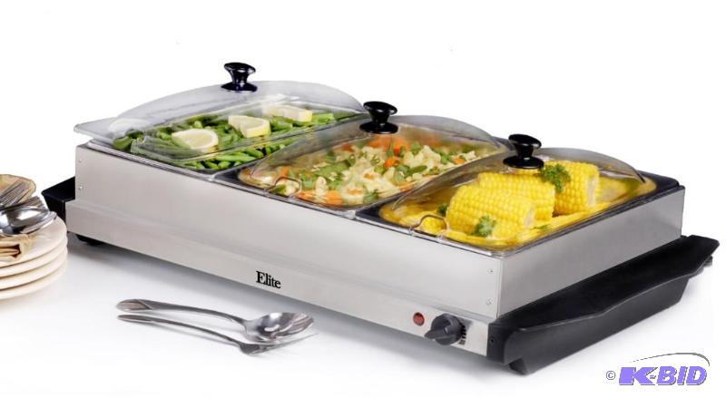 lot 16 image: MaxiMatic EWM-6171 Elite Platinum 3-Tray 2-12-Quart Buffet Server, Stainless