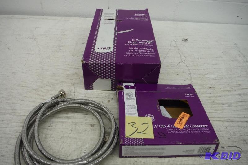 lot 32 image: 8 dryer vent- Stainless washer hot and cold lines-Dryer Gas line