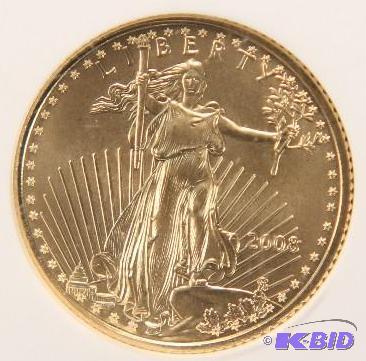 2008 US $5 GOLD EAGLE 110 TROY Oz. .999 FINE GOLD NGC GEM UNC.