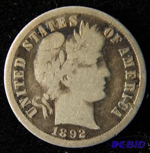 1892 BARBER SILVER DIME VG FIRST YEAR OF ISSUE