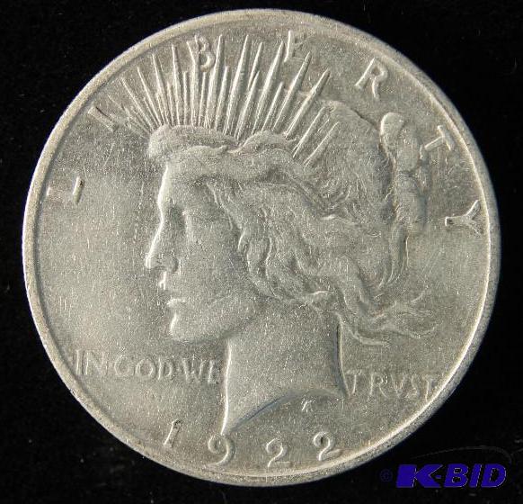 1922 D PEACE SILVER DOLLAR VF