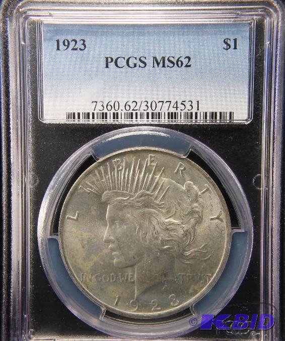1923 PEACE SILVER DOLLAR MS 62 PCGS CERTIFIED