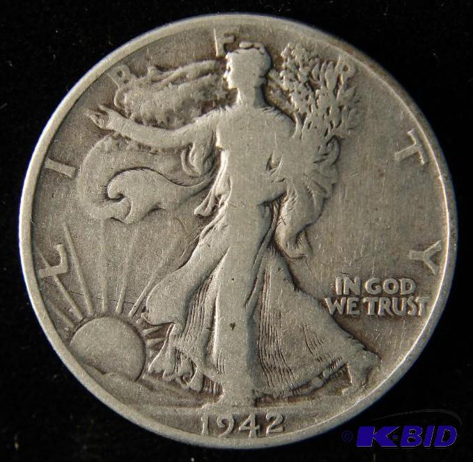 1942 WALKING LIBERTY SILVER HALF DOLLAR FINE