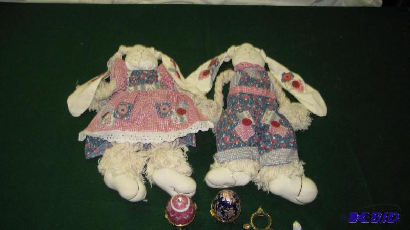 Easter Decoration, stuffed bunnies and two eg...
