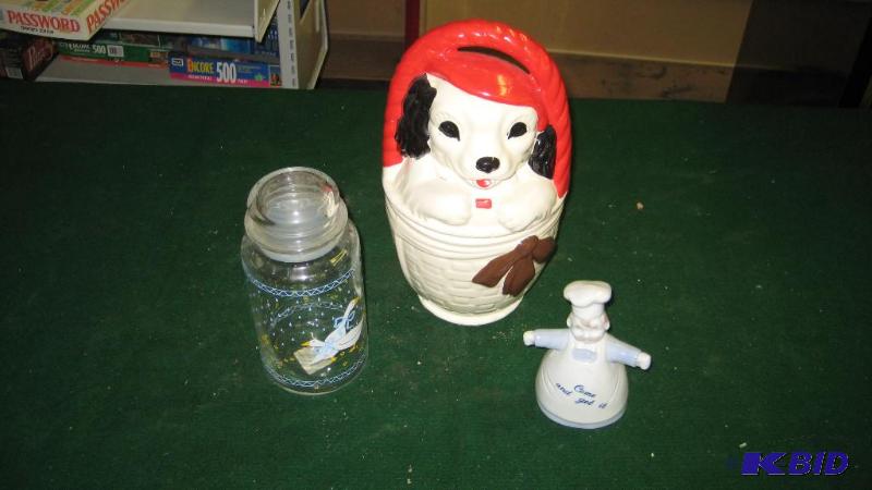 Dog in a basket cookie jar...