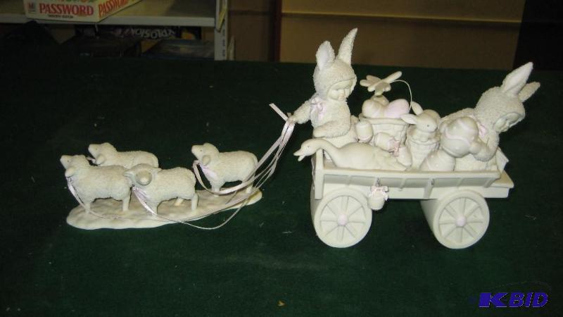 Department 56, 1998, Snowbunnies in cart bein...