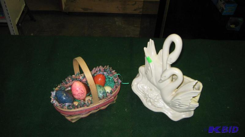Swan planter and small basket with Genuine Al...