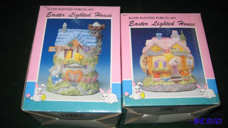 Two Hand Painted Porcelain Easter Lighted Hou...