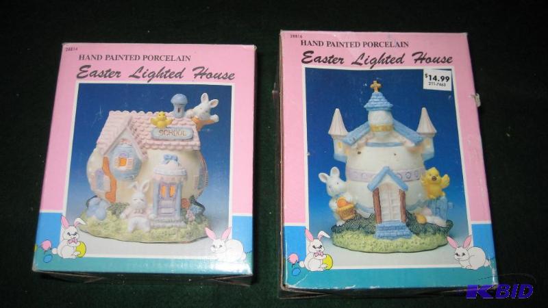 Two Hand Painted Porcelain Easter Lighted Hou...