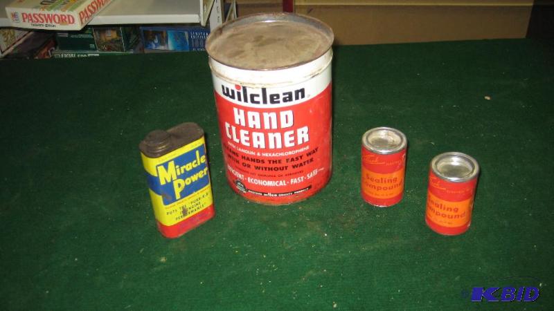 older cans, wilclean hand cleaner, miracle po...