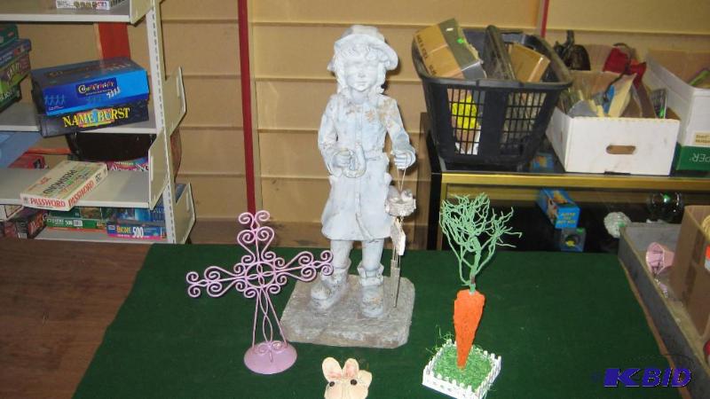 Girl Garden Statue with wind chimes, bunny, c...