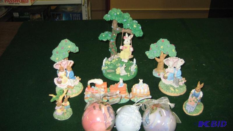 Easter Figurines, eggs, three piece Easter tr...