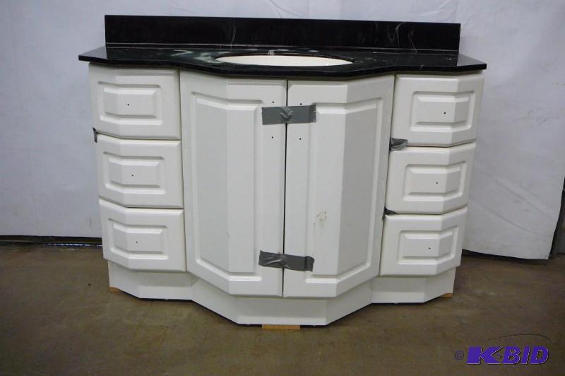 lot 1 image: Vanity White 6 Drawer 2 Door Vanity top Black...
