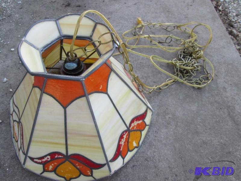 Vintage glass hanging light with long chain a...