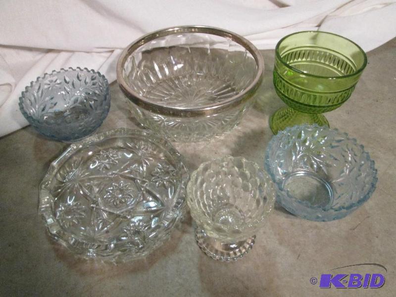 Lot of vintage clear blue and green glass...