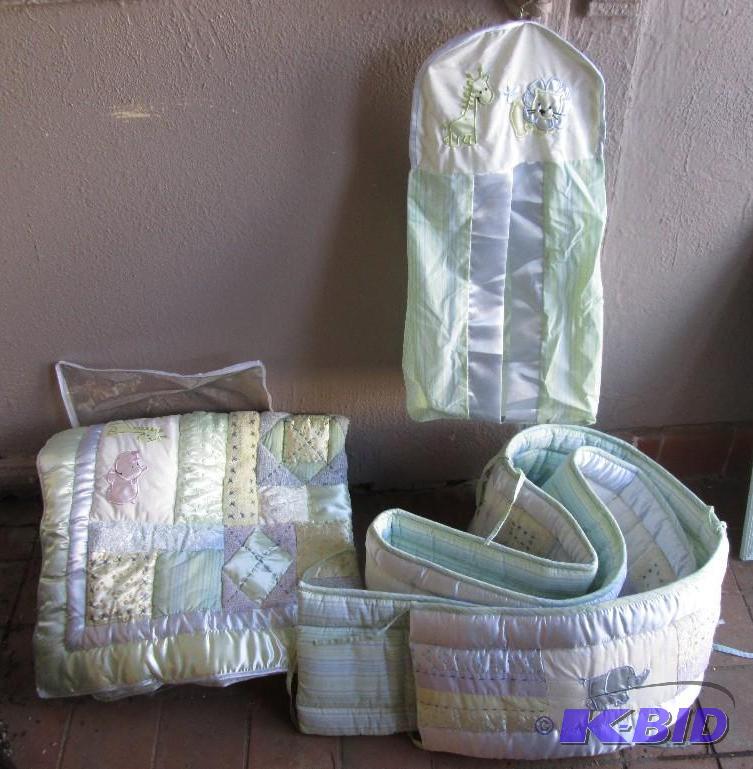 Crib bumper, sheet and pillow set with closet...