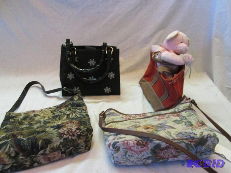 mixed lot of purses and pink teddy bear...