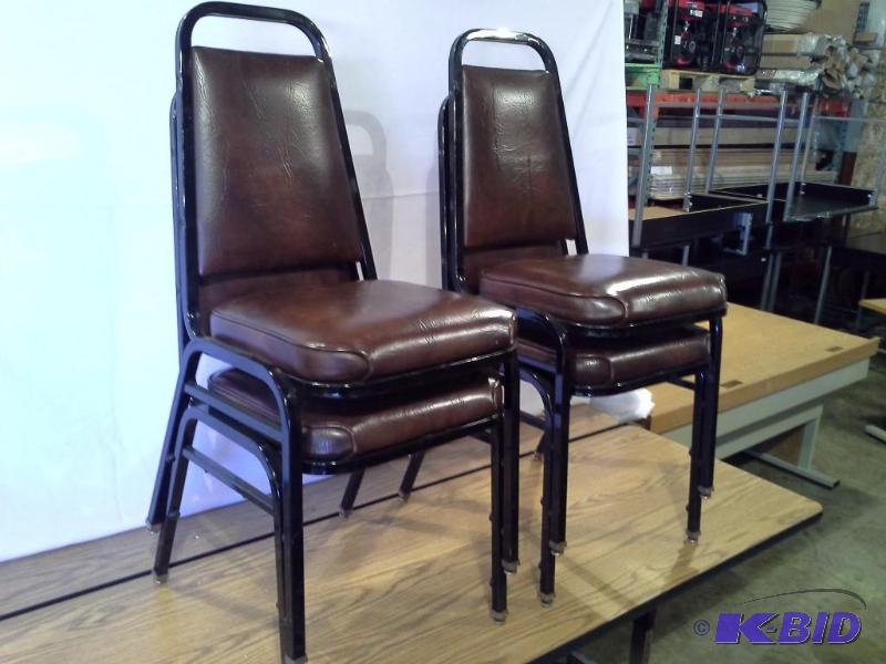 lot 130 image: 4-Dark Brown Stack Chairs