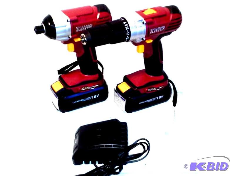 lot 38 image: 18 Volt 14 in. Cordless Variable Speed Hex Impact Driver & 18 Volt 12 in. Cordless Variable Speed Hammer Drill with Keyless Chuck