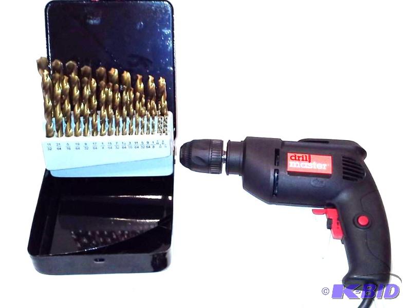 lot 73 image: 38 in. Variable Speed Reversible Drill With 29 pc drill bit set