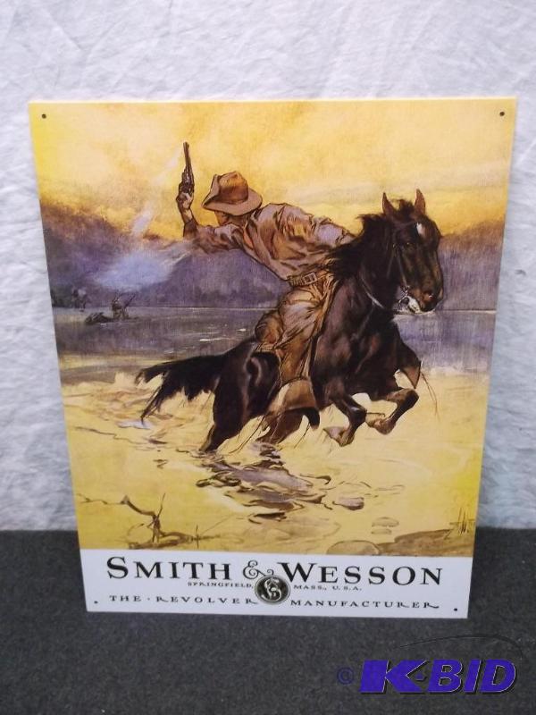 Collectable Smith and Wesson metal sign measu...