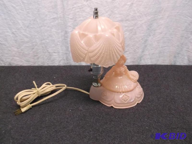 Beautiful vintage glass dresser lamp with tri...