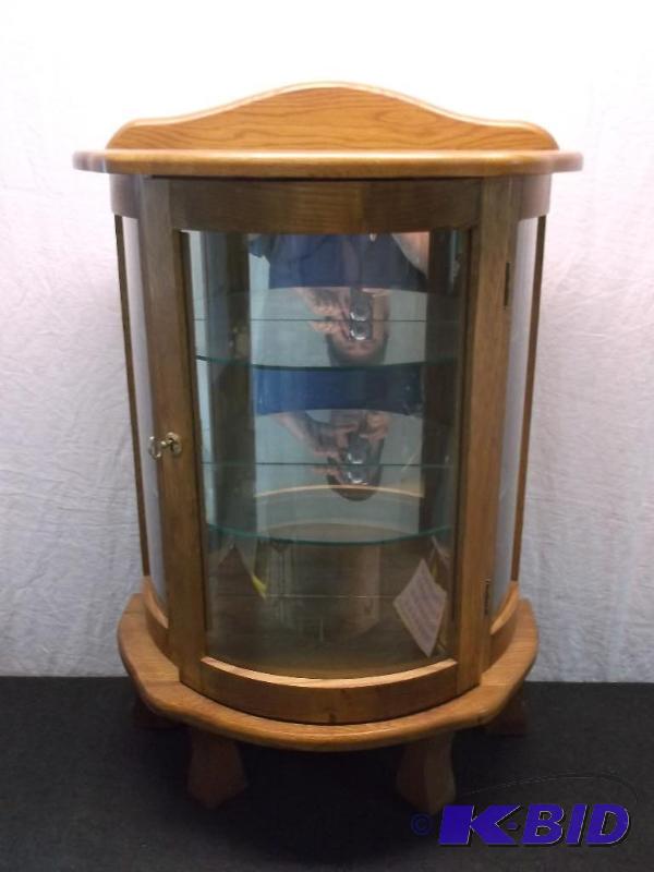 Beautiful solid oak curved glass hutch with 2...