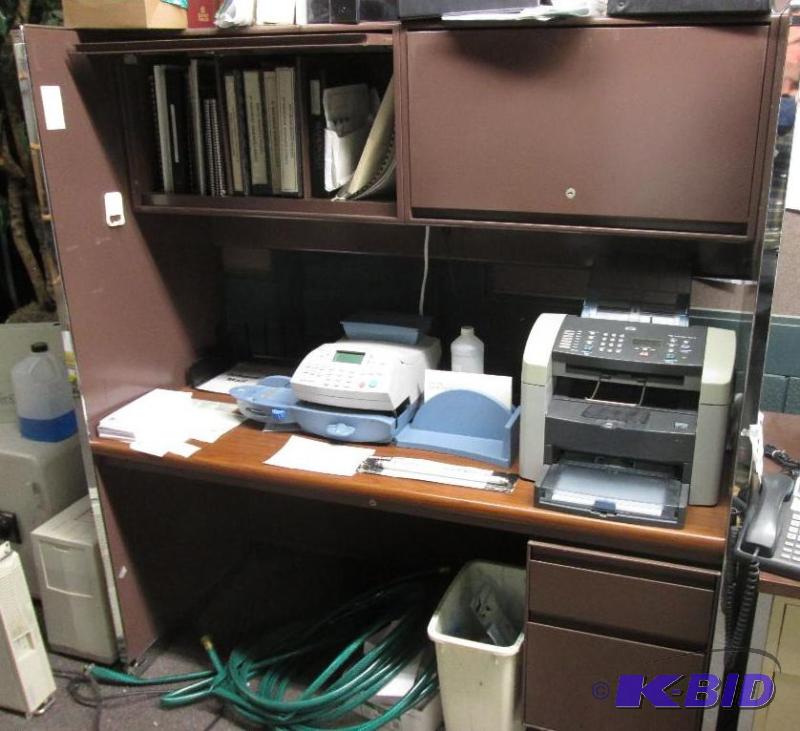 lot 17 image: Desk with upper credenza, and an overhead lig...