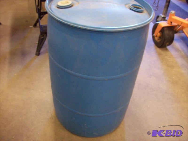55 gallon blue plastic storage barrell, with ...