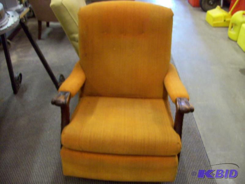 Vintage wood and fabric rocker chair with sol...