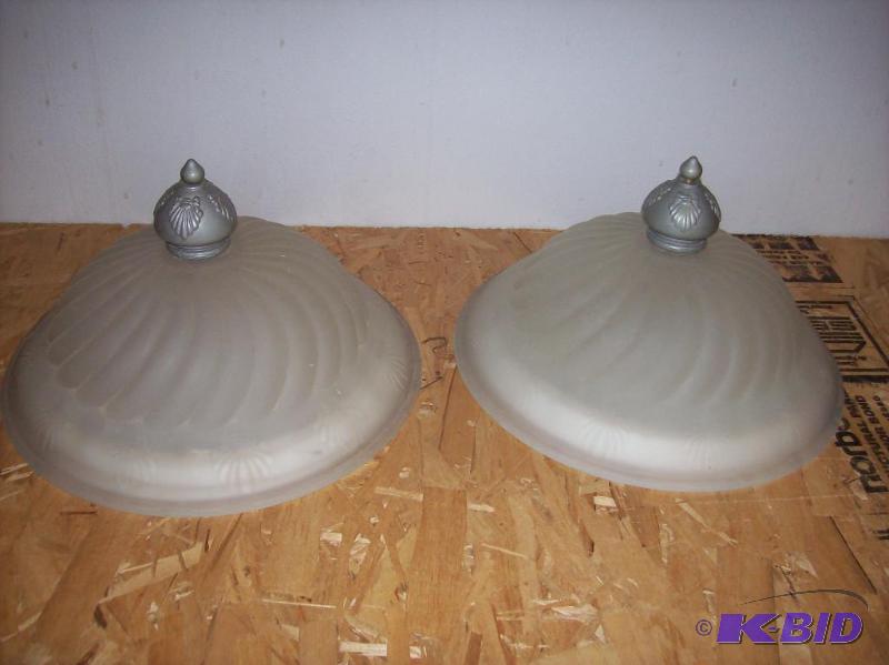 Two (2) glass shell lights with pewter tone c...