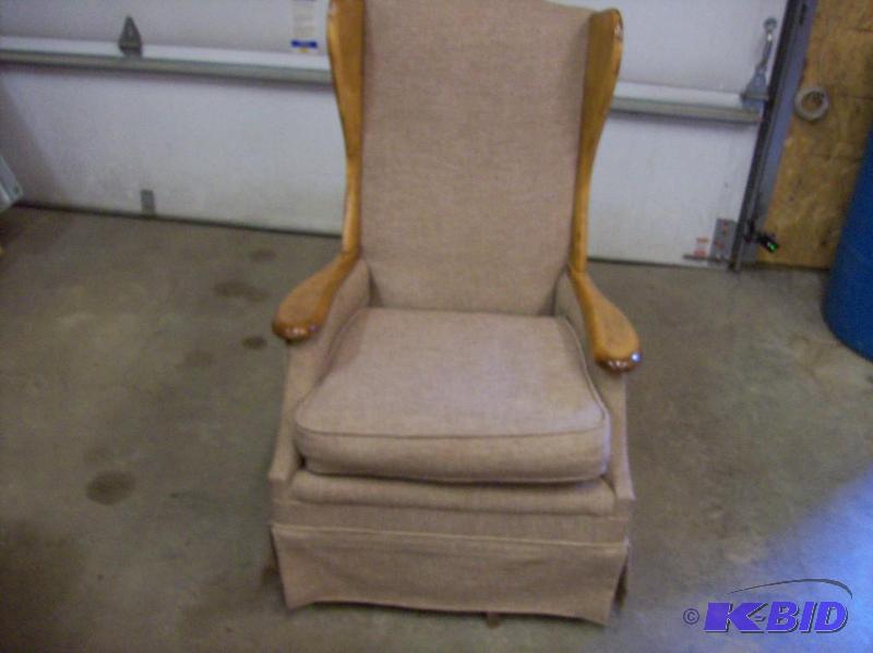 Vintage rocking and swivel chair, wood and fa...