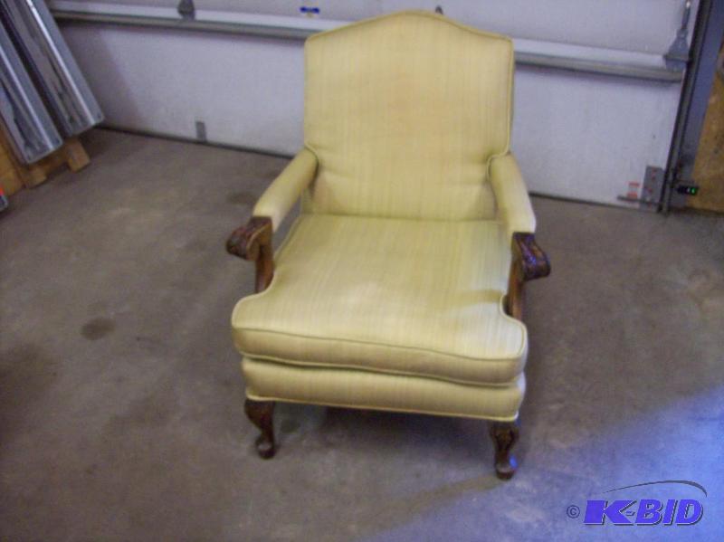 Vintage chair wood and fabric, leaf design in...