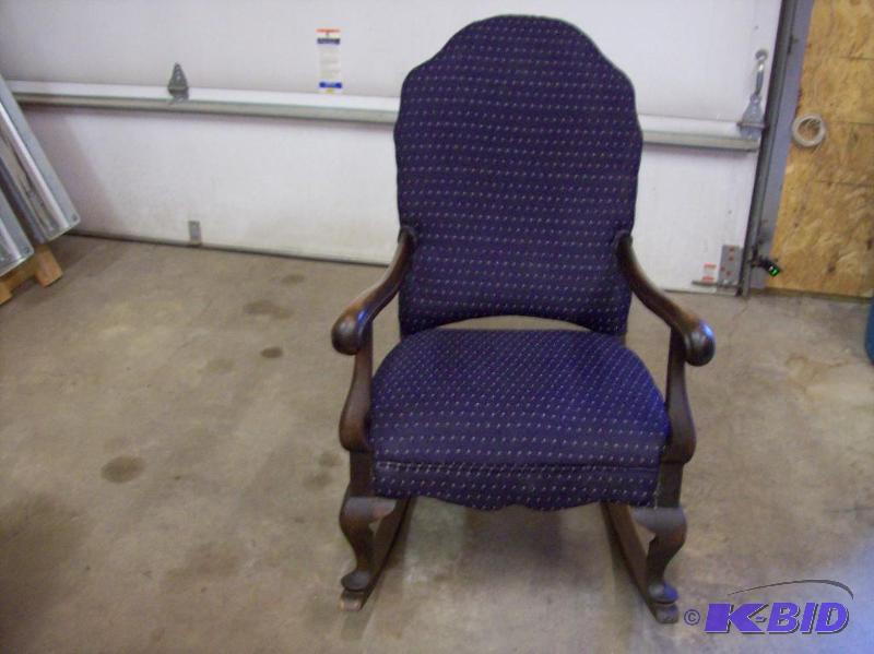 Vintage wood and fabric rocking chair in grea...